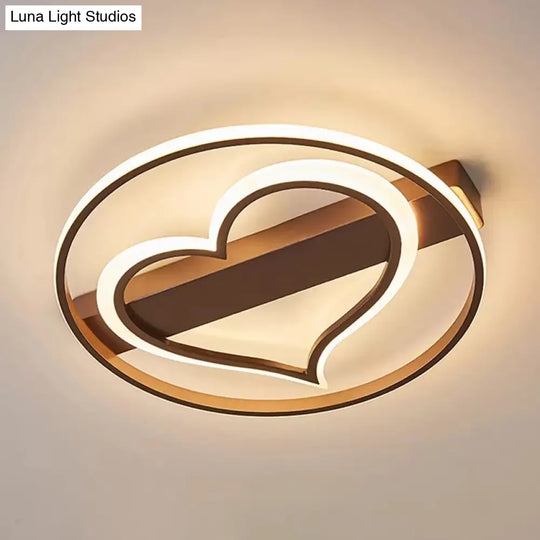 Stylish Loving Heart Acrylic Flush Ceiling Light For Study Room - Modern Design Brown / 16 Warm