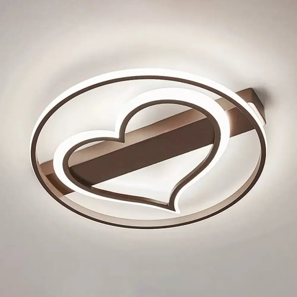 Stylish Loving Heart Acrylic Flush Ceiling Light For Study Room - Modern Design Brown / 16’ White