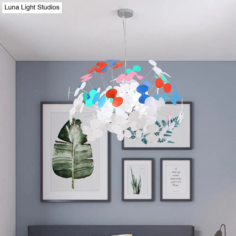 Stylish Macaron Butterfly Pendant Light With 8 Iron Bulbs White Red And Blue For Living Room