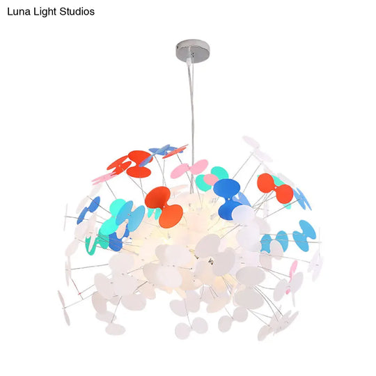 Stylish Macaron Butterfly Pendant Light With 8 Iron Bulbs White Red And Blue For Living Room