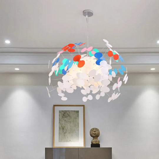 Stylish Macaron Butterfly Pendant Light With 8 Iron Bulbs White Red And Blue For Living Room