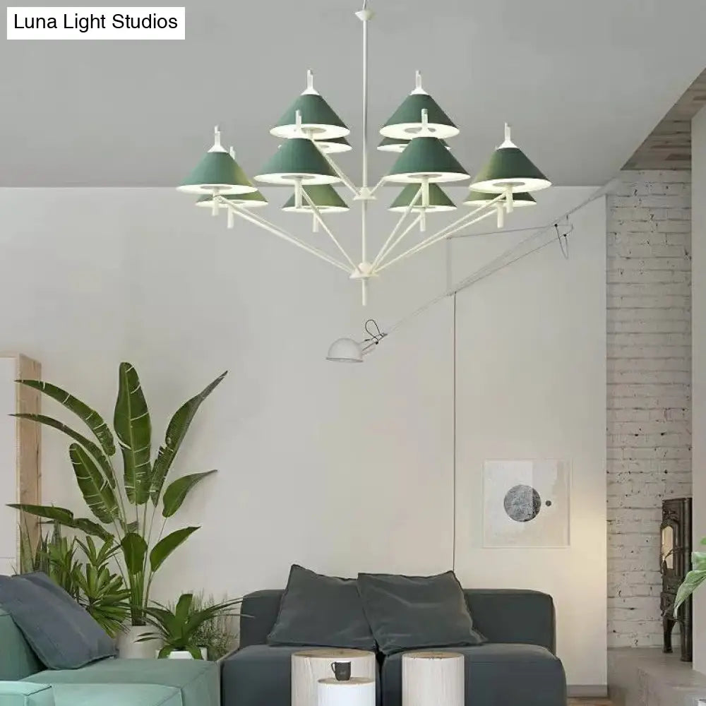 Stylish Macaron Cone Chandelier: Metal Pendant Light For Study Room