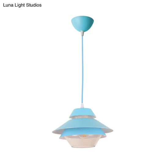 Stylish Macaron Flared Pendant Light - 1-Light Metal Ceiling Lamp For Living Room In Blue/Green