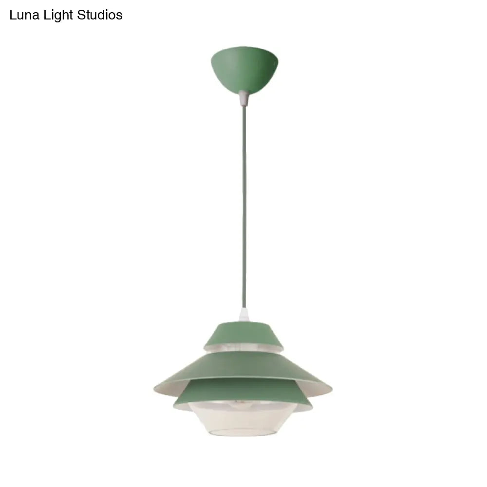 Stylish Macaron Flared Pendant Light - 1-Light Metal Ceiling Lamp For Living Room In Blue/Green