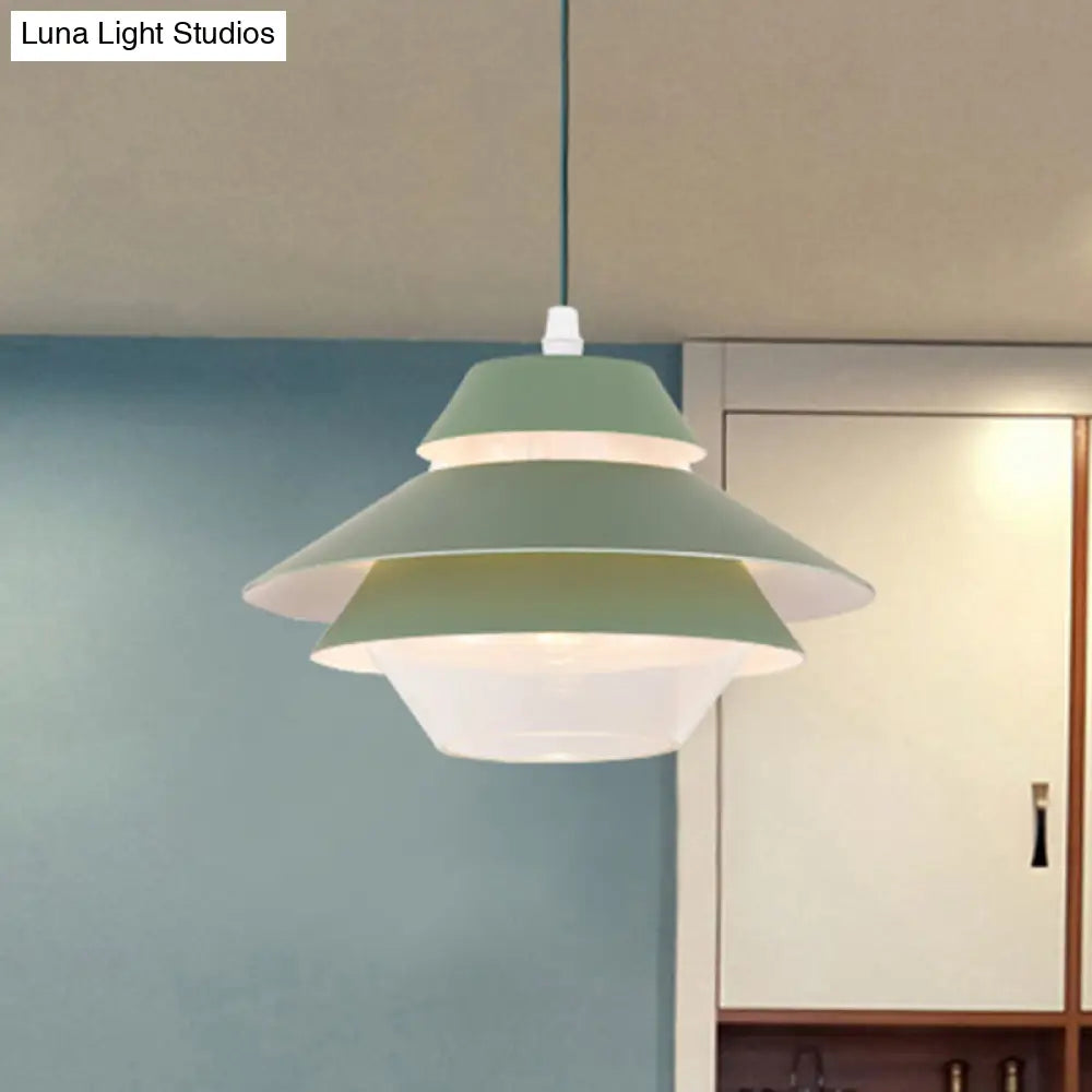 Stylish Macaron Pendant Light In Blue/Green For Living Room - 1 Metallic Hanging Ceiling Lamp