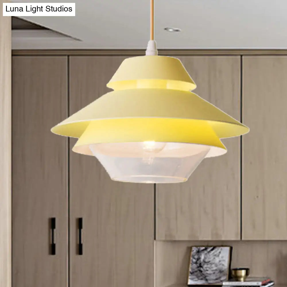 Stylish Macaron Pendant Light In Blue/Green For Living Room - 1 Metallic Hanging Ceiling Lamp