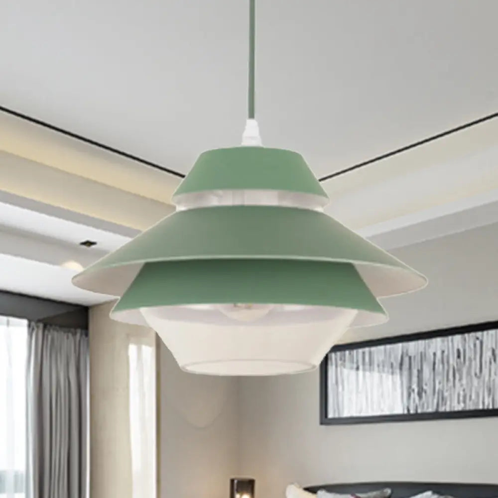 Stylish Macaron Flared Pendant Light - 1-Light Metal Ceiling Lamp For Living Room In Blue/Green