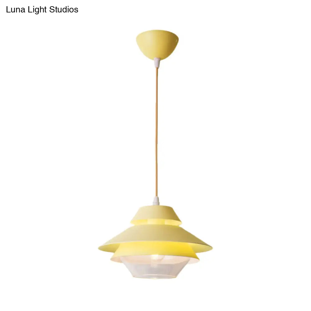 Stylish Macaron Pendant Light In Blue/Green For Living Room - 1 Metallic Hanging Ceiling Lamp