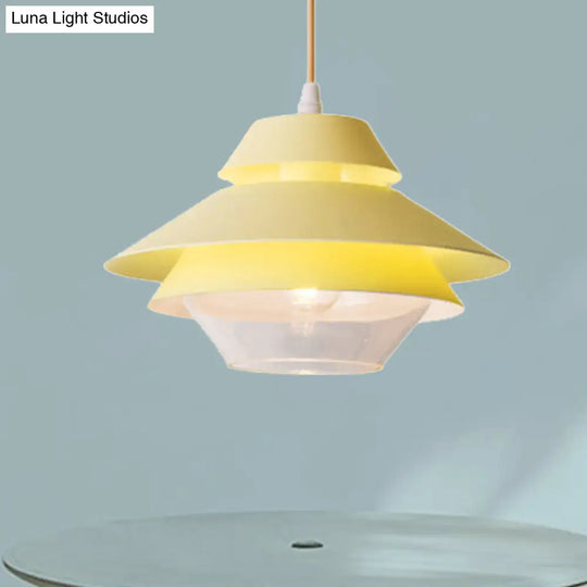 Stylish Macaron Pendant Light In Blue/Green For Living Room - 1 Metallic Hanging Ceiling Lamp Yellow