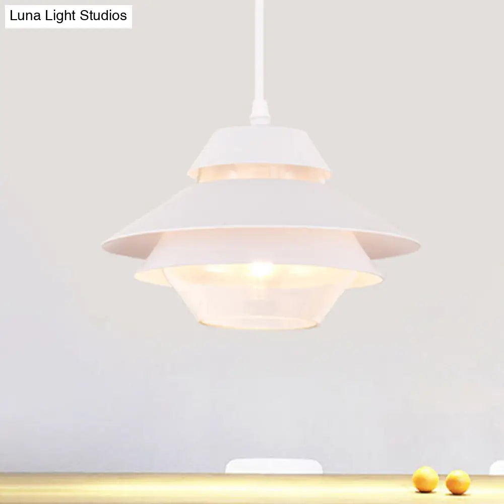 Stylish Macaron Pendant Light In Blue/Green For Living Room - 1 Metallic Hanging Ceiling Lamp White