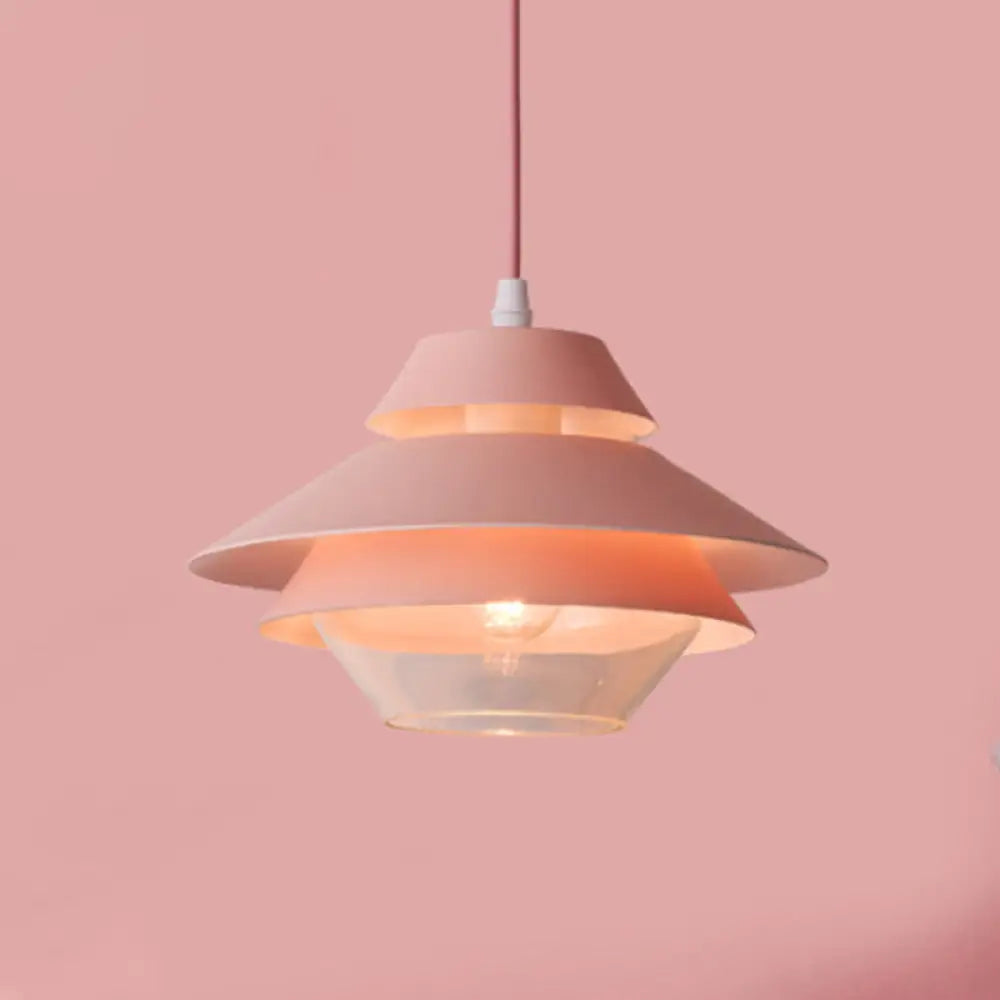 Stylish Macaron Flared Pendant Light - 1-Light Metal Ceiling Lamp For Living Room In Blue/Green Pink