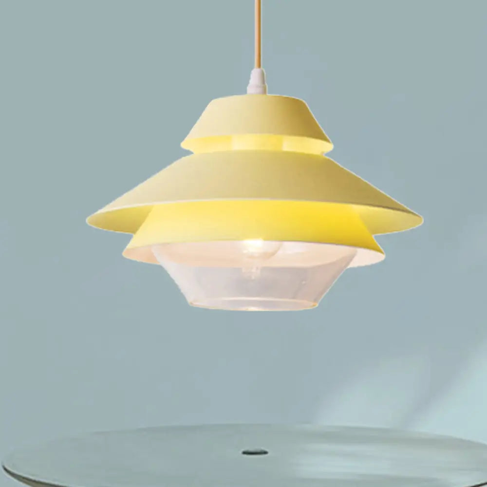 Stylish Macaron Flared Pendant Light - 1-Light Metal Ceiling Lamp For Living Room In Blue/Green