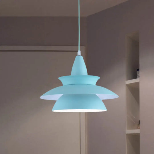 Stylish Macaron Hanging Light: Black/White Adjustable Ceiling Fixture For Living Room Blue