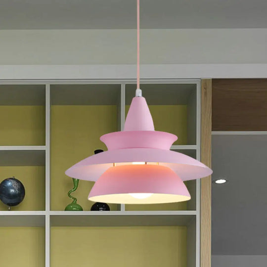 Stylish Macaron Hanging Light: Black/White Adjustable Ceiling Fixture For Living Room Pink