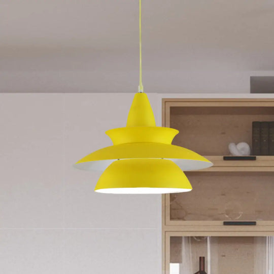 Stylish Macaron Hanging Light: Black/White Adjustable Ceiling Fixture For Living Room Yellow