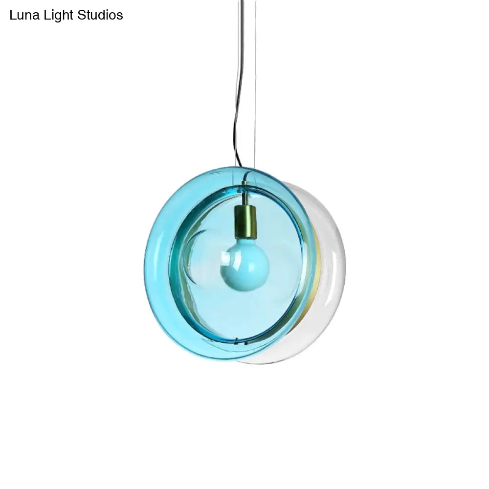 Stylish Macaron Pendant Light With Glass Shades - Blue/Pink/Cognac 1 Head Bistro Hanging Lamp