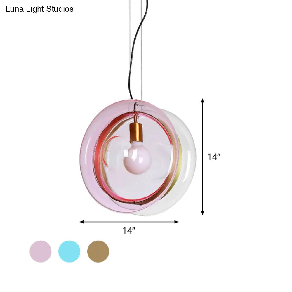 Whirligig Design Pendant Light - Macaron Theme Light-Blue/Pink/Cognac Glass Bistro Hanging Lamp Kit