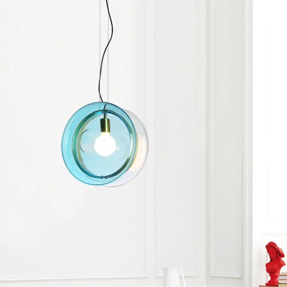 Stylish Macaron Pendant Light With Glass Shades - Blue/Pink/Cognac 1 Head Bistro Hanging Lamp Blue