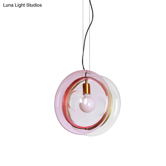 Stylish Macaron Pendant Light With Glass Shades - Blue/Pink/Cognac 1 Head Bistro Hanging Lamp