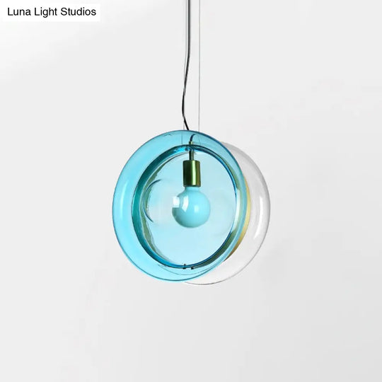 Whirligig Design Pendant Light - Macaron Theme Light-Blue/Pink/Cognac Glass Bistro Hanging Lamp Kit