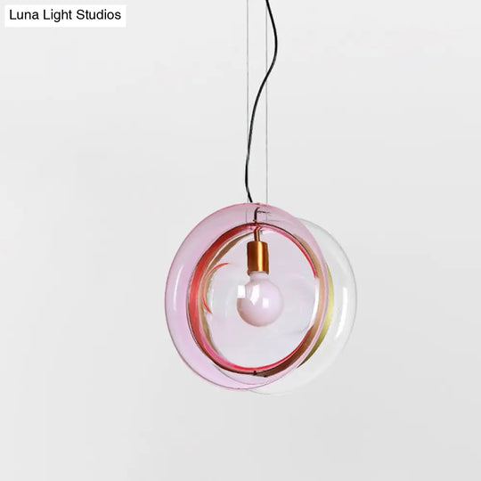 Whirligig Design Pendant Light - Macaron Theme Light-Blue/Pink/Cognac Glass Bistro Hanging Lamp Kit