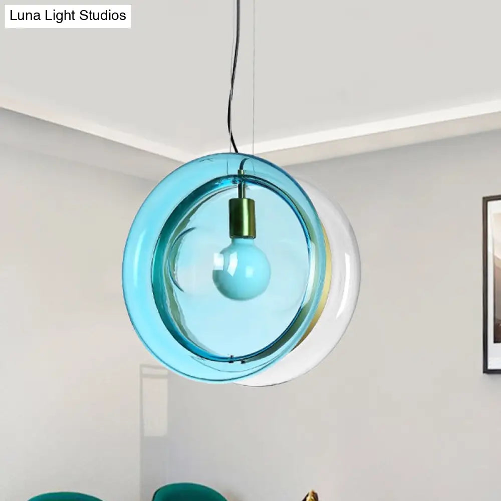 Stylish Macaron Pendant Light With Glass Shades - Blue/Pink/Cognac 1 Head Bistro Hanging Lamp