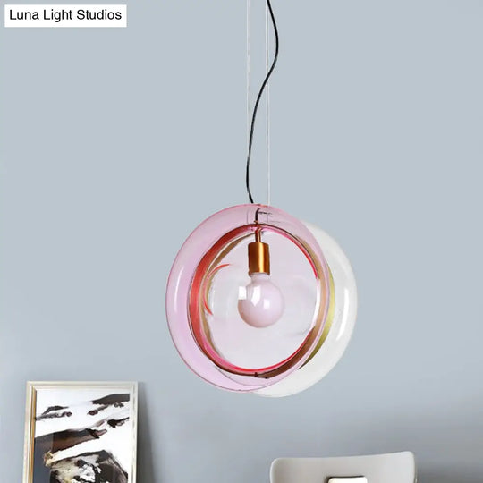 Stylish Macaron Pendant Light With Glass Shades - Blue/Pink/Cognac 1 Head Bistro Hanging Lamp