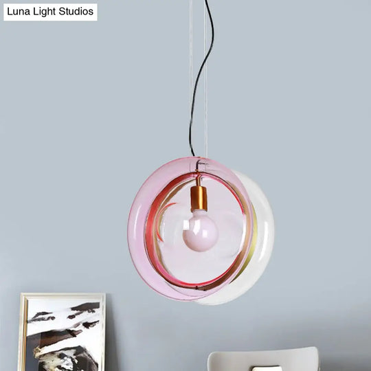 Whirligig Design Pendant Light - Macaron Theme Light-Blue/Pink/Cognac Glass Bistro Hanging Lamp Kit