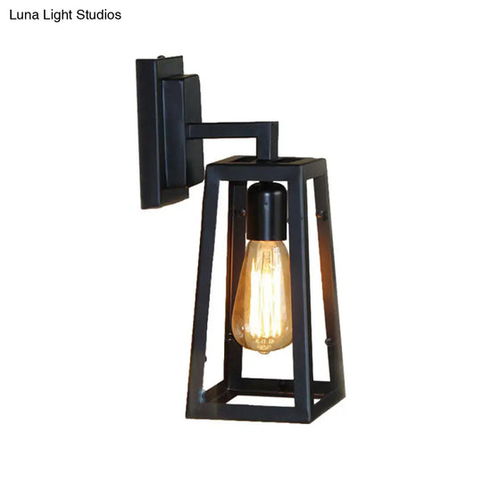 Stylish Matte Black Trapezoid Cage Wall Lamp For Living Room Industrial Metallic Mount Light