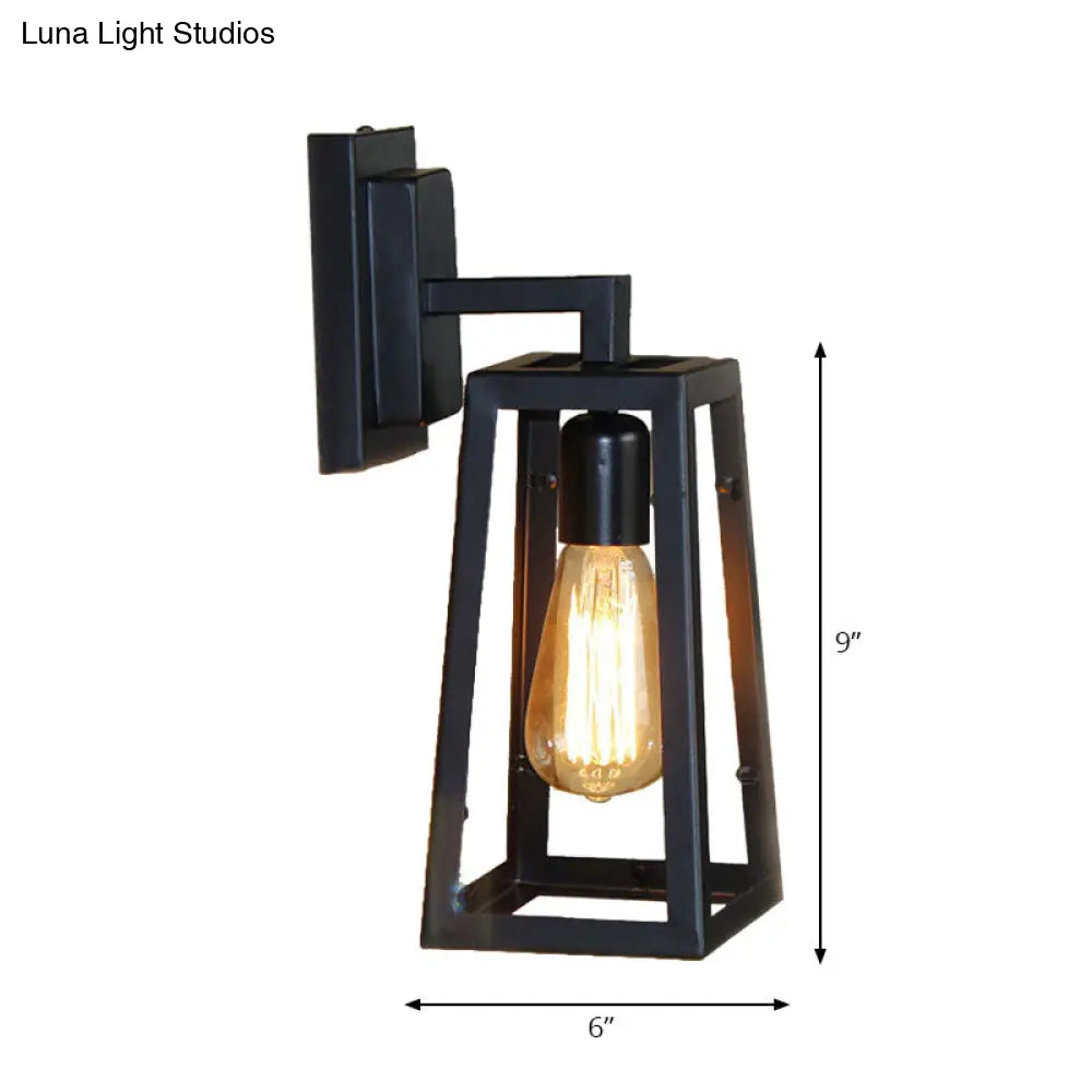 Stylish Matte Black Trapezoid Cage Wall Lamp For Living Room Industrial Metallic Mount Light