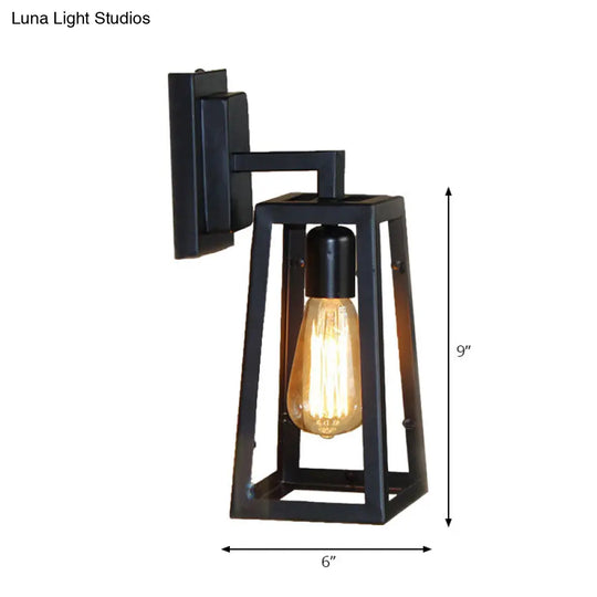 Stylish Matte Black Trapezoid Cage Wall Lamp For Living Room Industrial Metallic Mount Light