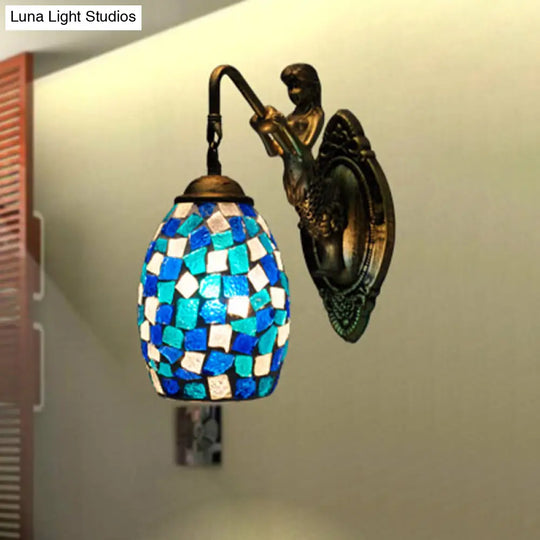 Stylish Mediterranean Dome Vanity Lamp With Stained Glass In Silver/Red/Yellow - Perfect For