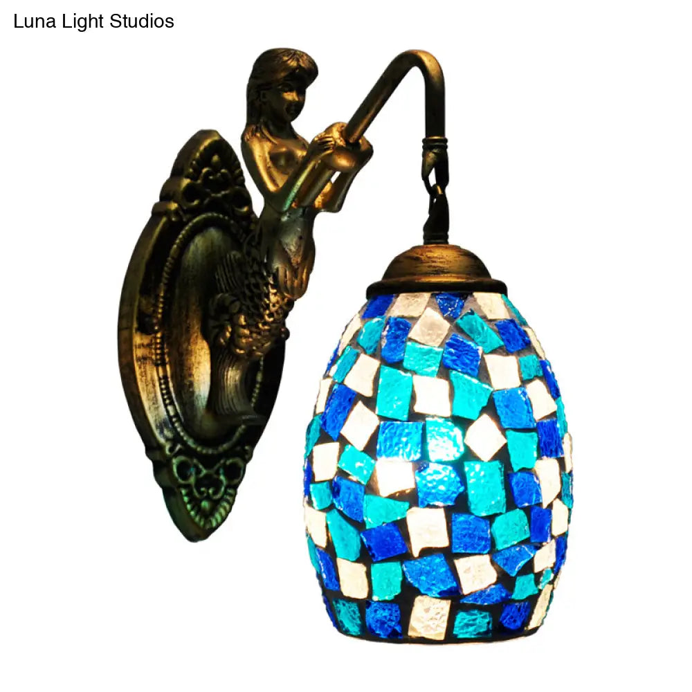 Stylish Mediterranean Dome Vanity Lamp With Stained Glass In Silver/Red/Yellow - Perfect For