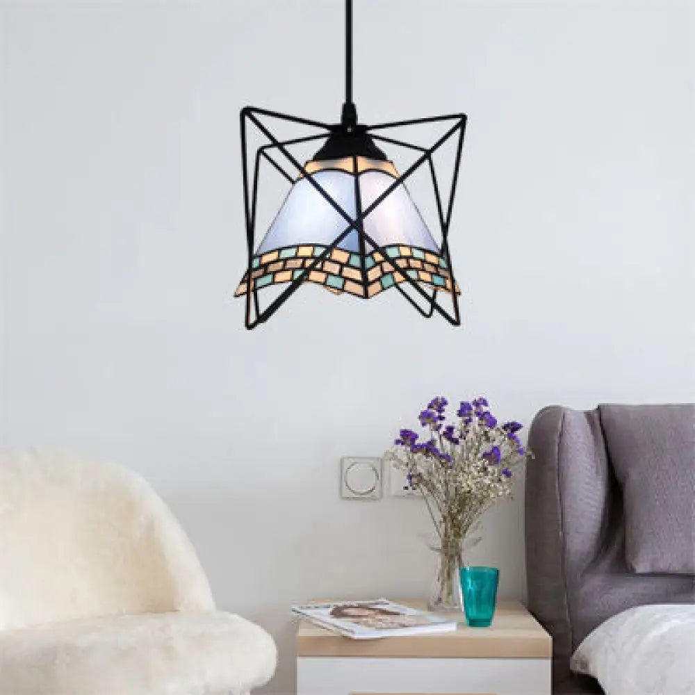 Stylish Mediterranean Pendant Light With Stainless Glass White Finish