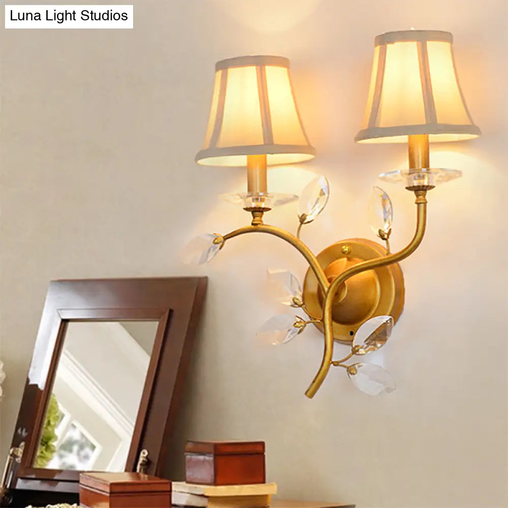 Stylish Metal Branch Wall Light - Lodge 2-Light Brass Sconce With/Without Bell Shade For Indoors