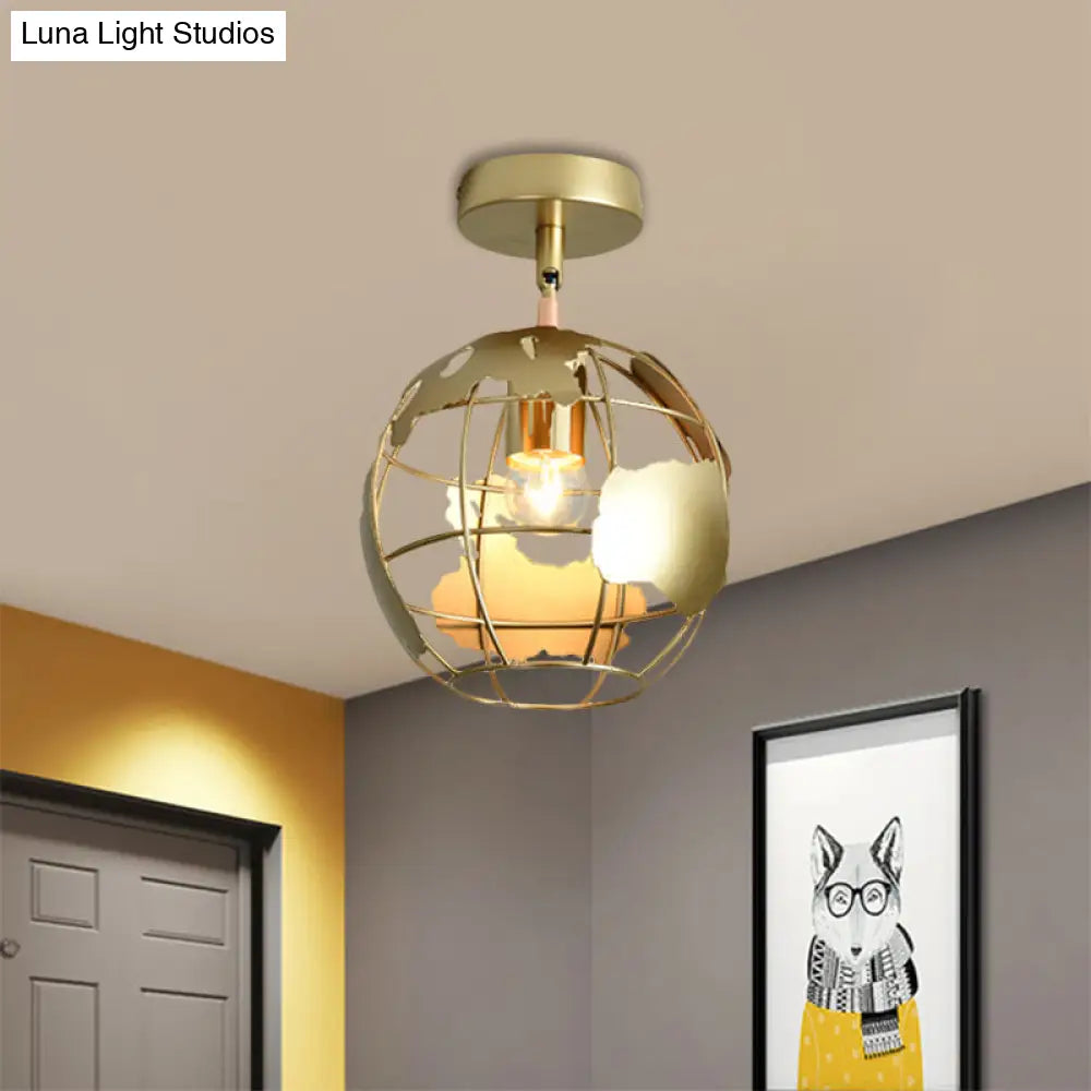 Stylish Metal Semi - Mount Ceiling Fixture With Brass Finish - 1 Bulb Bedroom Lighting In