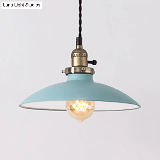 1 Bulb Metallic Hanging Lamp In Stylish Shallow Dome Design - Perfect For Dining Table Pink/Blue