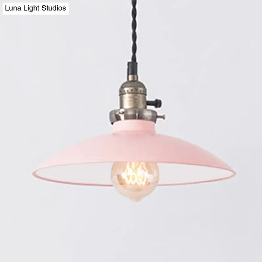1 Bulb Metallic Hanging Lamp In Stylish Shallow Dome Design - Perfect For Dining Table Pink/Blue