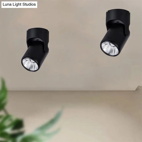 Stylish Mini Semi Flush Led Ceiling Light With Rotatable Metal Cylinder Shade In Black/White For