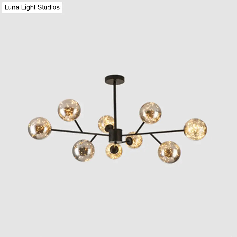 Stylish Minimalist Ball Chandelier - Starry Led Lighting Cognac Glass Bedroom Pendant