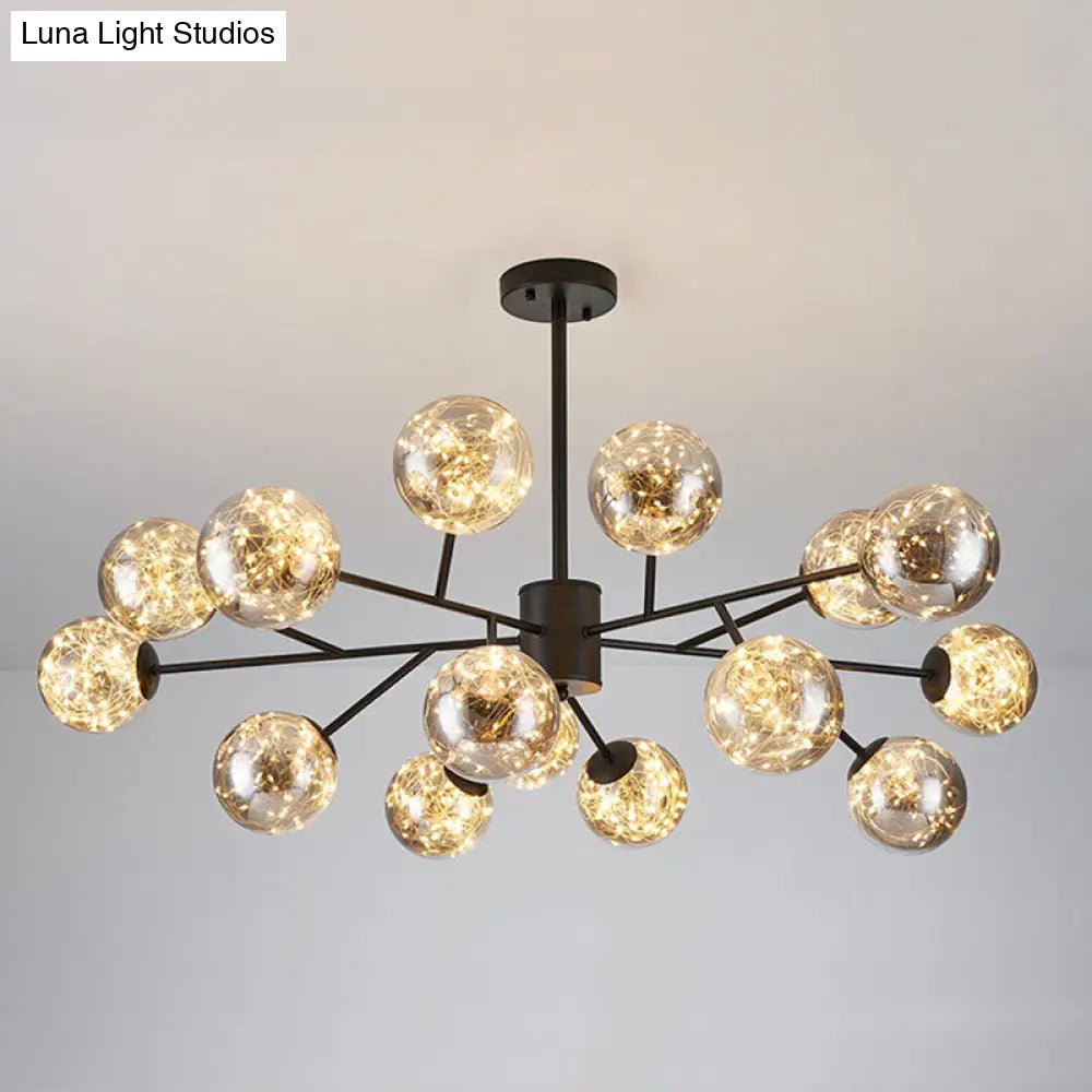 Stylish Ball Chandelier: Cognac Glass Starry Led Bedroom Pendant Light