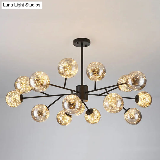 Stylish Ball Chandelier: Cognac Glass Starry Led Bedroom Pendant Light