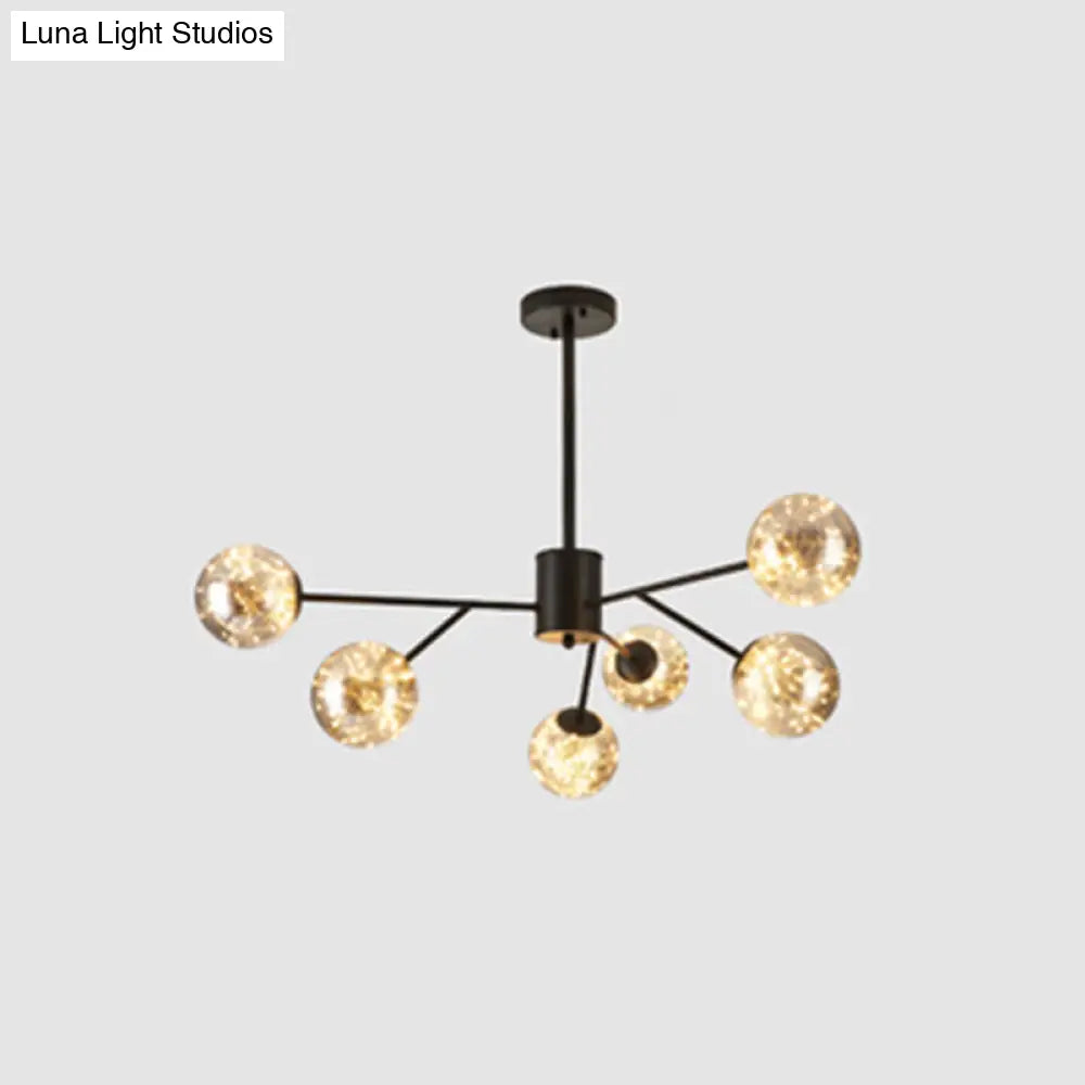 Stylish Minimalist Ball Chandelier - Starry Led Lighting Cognac Glass Bedroom Pendant