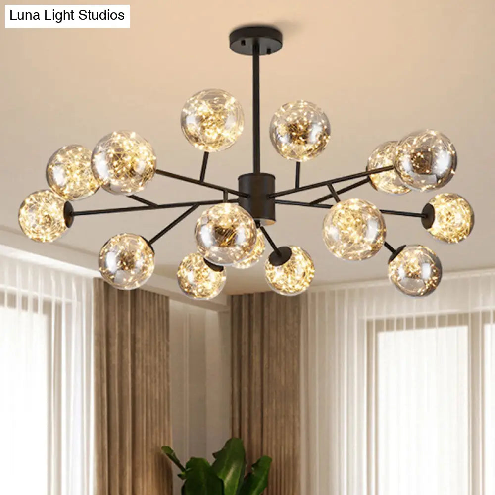 Stylish Ball Chandelier: Cognac Glass Starry Led Bedroom Pendant Light Black