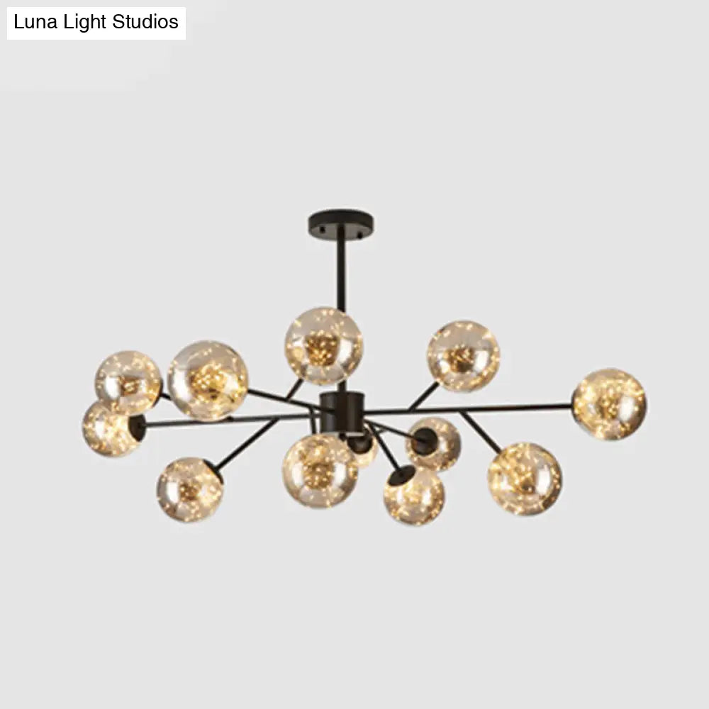 Stylish Ball Chandelier: Cognac Glass Starry Led Bedroom Pendant Light