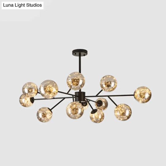 Stylish Ball Chandelier: Cognac Glass Starry Led Bedroom Pendant Light