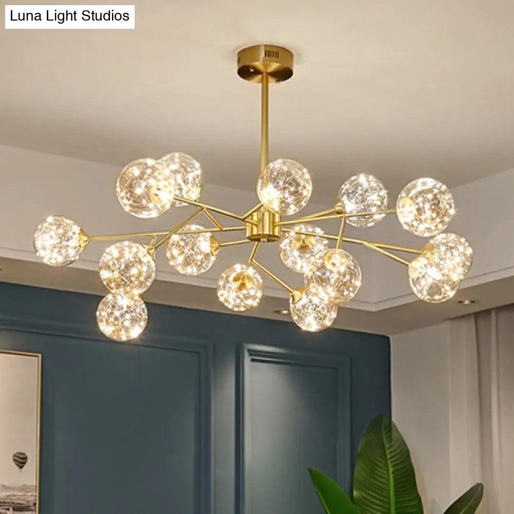 Stylish Ball Chandelier: Cognac Glass Starry Led Bedroom Pendant Light Gold