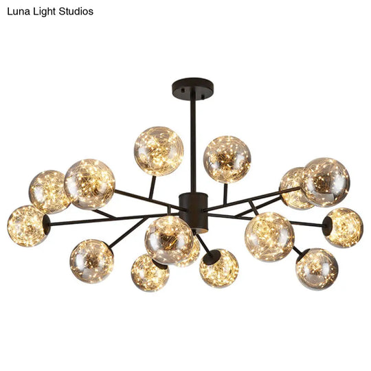 Stylish Ball Chandelier: Cognac Glass Starry Led Bedroom Pendant Light