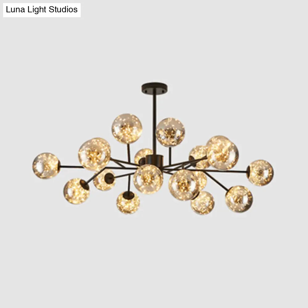 Stylish Ball Chandelier: Cognac Glass Starry Led Bedroom Pendant Light