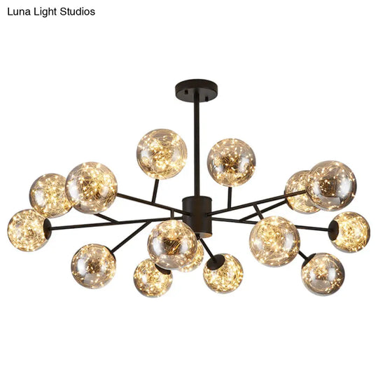 Stylish Minimalist Ball Chandelier - Starry Led Lighting Cognac Glass Bedroom Pendant